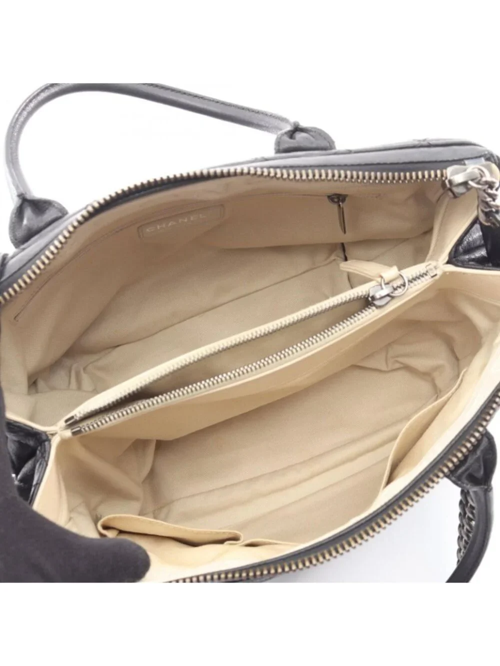 Chanel Tote Bag Quilted Antique Silver 2-Way Black Leather Chain